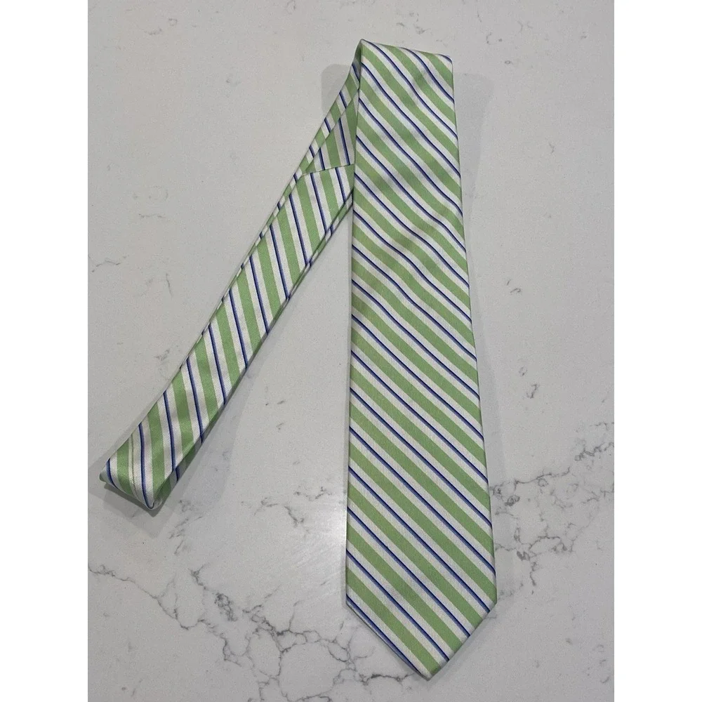 Brooks Brothers 346 Pure Silk Striped‎ Tie Green Blue White Men's Classic Woven